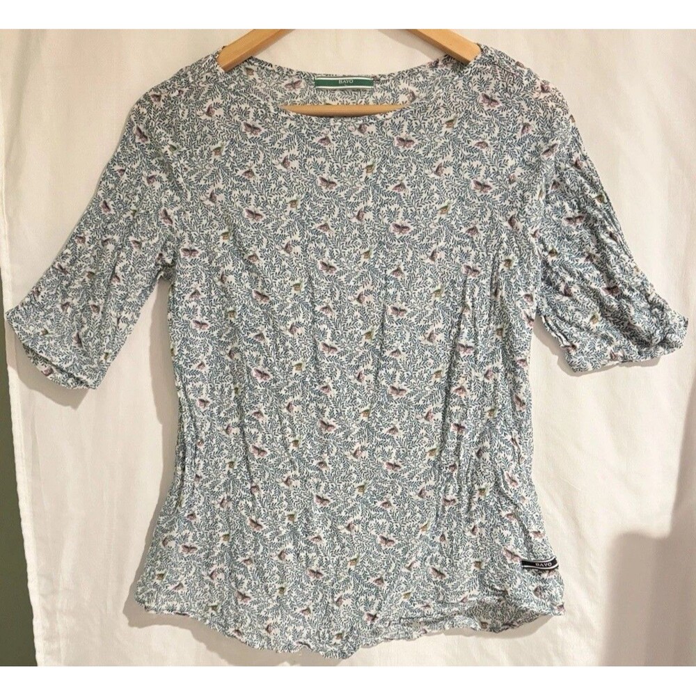 Vintage Y2K Bayo Sustainable Linen Butterfly Pattern Shirt Top Women’s Large EUC